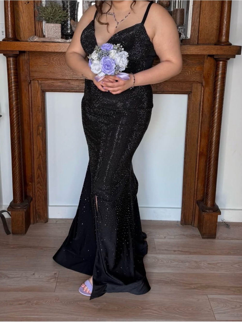 Sherri Hill Black Rhinestone Formal Prom Gown Size 12/14 Mermaid Dress + Heels